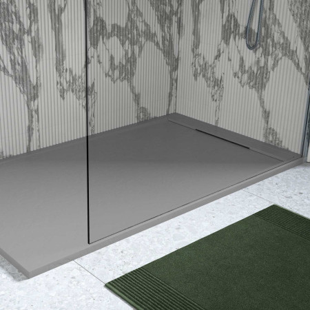 AJAX111451 Ajax Linear Slate 1400 x 800mm Rectangular Shower Tray in Grey Lifestyle