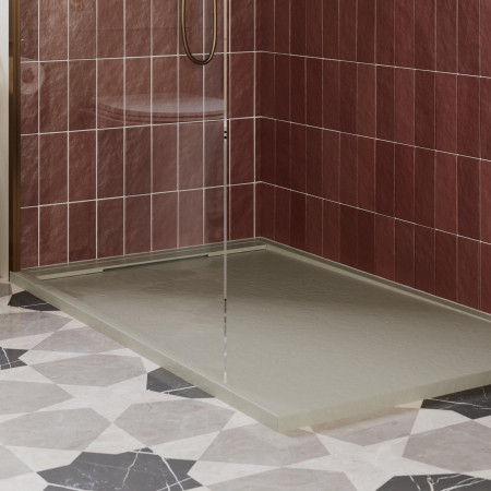 AJAX116226 Ajax Linear Slate 1000 x 800mm Rectangular Shower Tray in Latte Lifestyle