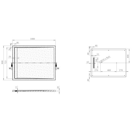 AJAX116226 Ajax Linear Slate 1000 x 800mm Rectangular Shower Tray in Latte Dimensions