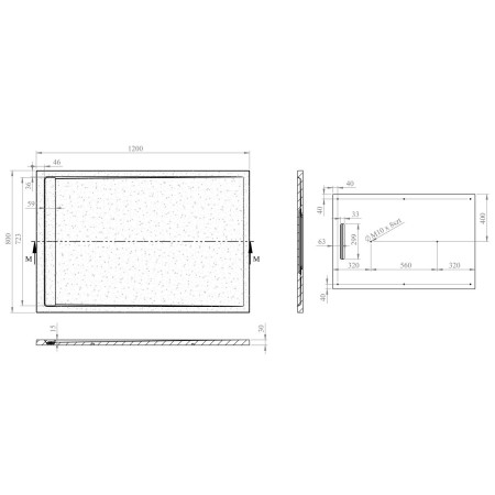 AJAX111456 Ajax Linear Slate 1200 x 800mm Rectangular Shower Tray in Black Line Drawing
