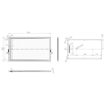 AJAX116228 Ajax Linear Slate 1400 x 800mm Rectangular Shower Tray in Latte Dimensions