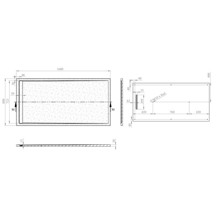 AJAX116229 Ajax Linear Slate 1600 x 800mm Rectangular Shower Tray in Latte Dimensions