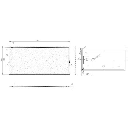 AJAX111459 Ajax Linear Slate 1700 x 800mm Rectangular Shower Tray in Black Line Drawing