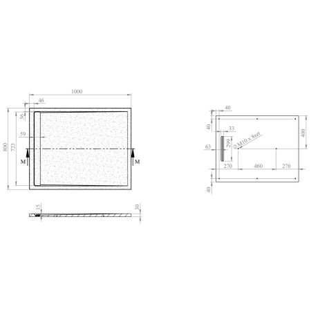 AJAX111455 Ajax Linear Slate 1000 x 800mm Rectangular Shower Tray in Black Line Drawing