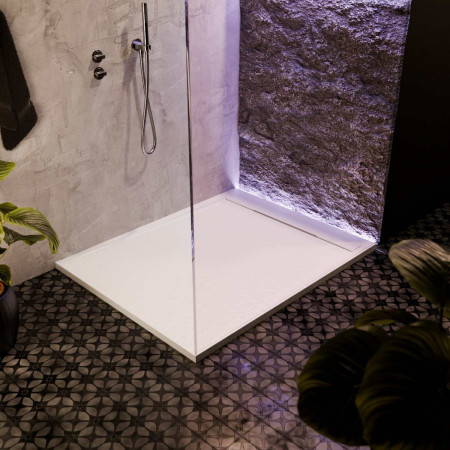 AJAX111444 Ajax Linear Slate 1200 x 800mm Rectangular Shower Tray in White Lifestyle