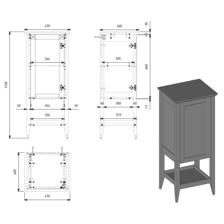 AJAX116040 Ajax Linwood 470mm Floor Standing Matt White Midi Boy Storage Unit Dimensions