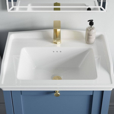 AJAX116033 Ajax Linwood 650mm Floor Standing Matt Misty Blue Vanity Unit with Basin and Brushed Brass Tap