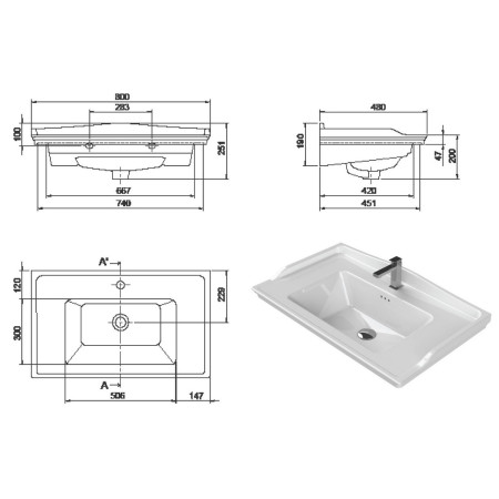 AJAX116037 Ajax Linwood 800mm Floor Standing Matt White Vanity Unit with Basin Dimensions