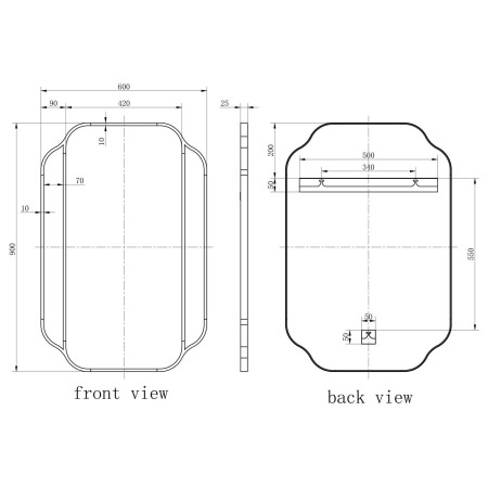 AJAX116290 Ajax Littlefield 600 x 900mm Black Bathroom Mirror Dimensions