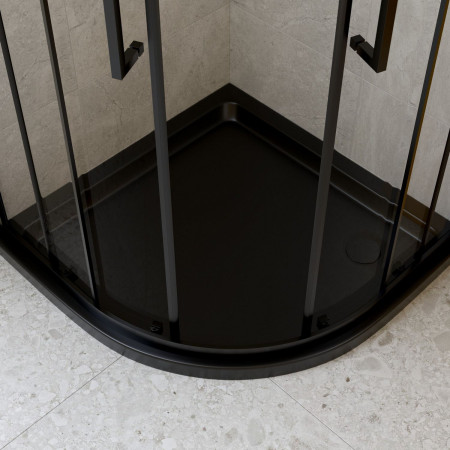 AJAX111433 Ajax Low Profile 900mm Matt Black Quadrant Shower Tray Lifestyle