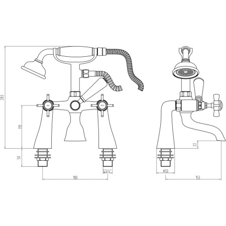 AJAX105732 Ajax Lud Chrome Traditional Bath Shower Mixer (3)