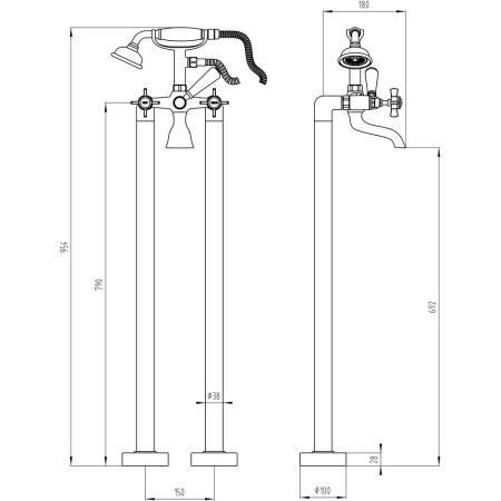 AJAX105734 Ajax Lud Chrome Traditional Floor Standing Bath Shower Mixer (3)