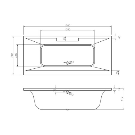 AJAX105670 Ajax Maidenwell 1700 x 750mm Double Ended Bath Internal Measurements