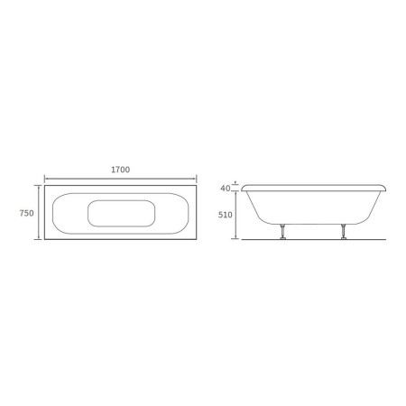 AJAX105670 Ajax Maidenwell 1700 x 750mm Double Ended Bath Line Drawing