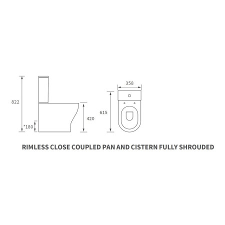 AJAX106140 Ajax Maltby Rimless Short Projection Close Coupled WC and Seat Line Drawing