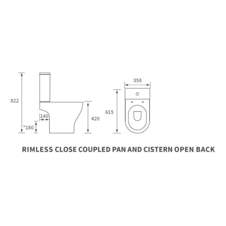 AJAX106139 Ajax Maltby Rimless Short Projection Open Back Close Coupled WC and Seat Line Drawing