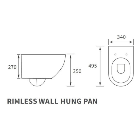 AJAX106142 Ajax Maltby Rimless Wall Hung WC and Soft Close Seat Line Drawing