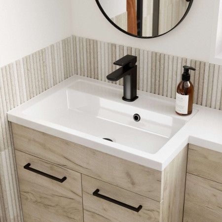 AJAX111684 Ajax Manby 1000mm Left Hand Oak Combination Unit with Basin Black Tap and Handles