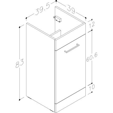 AJAX111690 Ajax Manby 900mm Left Hand Gloss Grey Combination Unit with Basin Vanity Unit Line Drawing