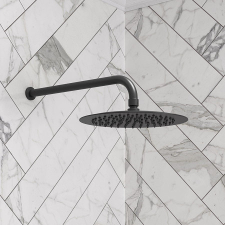 AJAX106788 Ajax Matt Black Round 335mm Wall Mounted Shower Arm (2)