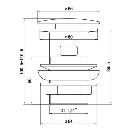 AJAX105800 Ajax Matt Black Slotted Mushroom Click Clack Basin Waste Line Drawing