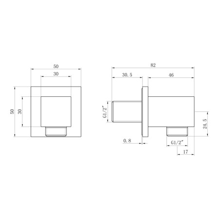 AJAX108599 Ajax Matt Black Square Wall Outlet Elbow Dimensions
