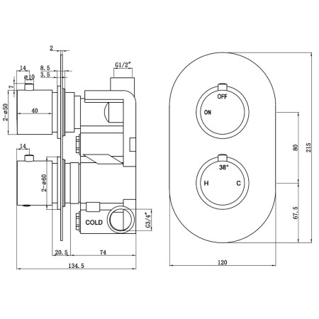 AJAX106795 Ajax Matt Black Thermostatic Single Outlet Twin Concealed Shower Valve (5)