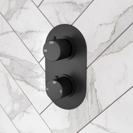 AJAX106796 Ajax Matt Black Thermostatic Two Outlet Twin Concealed Shower Valve (3)