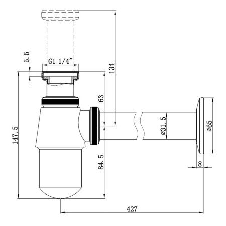 AJAX107154 Ajax Matt Black Universal Bottle Trap Line Drawing
