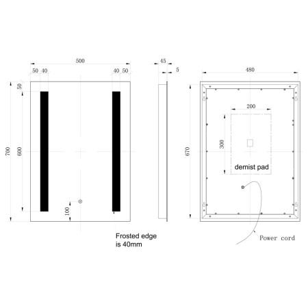 AJAX106273 Ajax Meadowbank 700 x 500mm Front Lit LED Bathroom Mirror Line Drawing