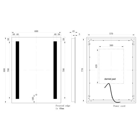 AJAX106274 Ajax Meadowbank 800 x 600mm Front Lit LED Bathroom Mirror Line Drawing