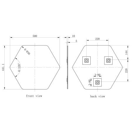 AJAX116289 Ajax Minnow 500mm Hexagonal Bathroom Mirror Dimensions