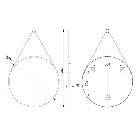 AJAX106271 Ajax Navensby 600mm Rounded Matt Black Bathroom Mirror Dimensions