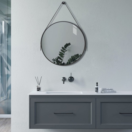 AJAX106271 Ajax Navensby 600mm Rounded Matt Black Bathroom Mirror Lifestyle