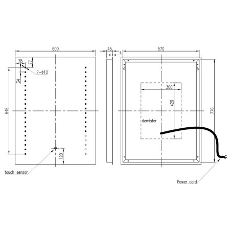 AJAX108107 Ajax Oakwood 800 x 600mm Rectangular Front Lit LED Bathroom Mirror Line Drawing
