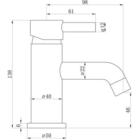 AJAX111400 Ajax Ouse Brushed Brass Cloakroom Basin Mixer with Waste Line Drawing