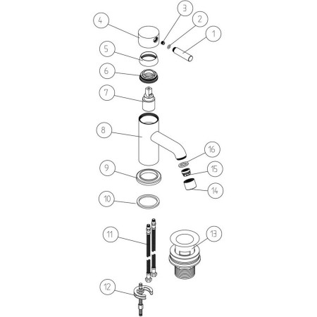 AJAX111400 Ajax Ouse Brushed Brass Cloakroom Basin Mixer with Waste Parts Diagram