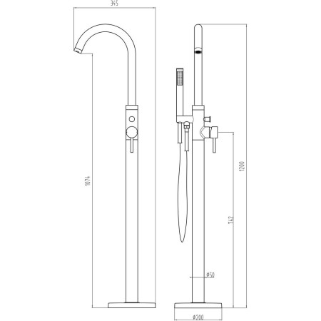 AJAX105805 Ajax Ouse Brushed Brass Floor Standing Bath Shower Mixer (4)