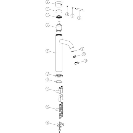 AJAX105806 Ajax Ouse Brushed Brass Tall Basin Mixer Parts Diagram