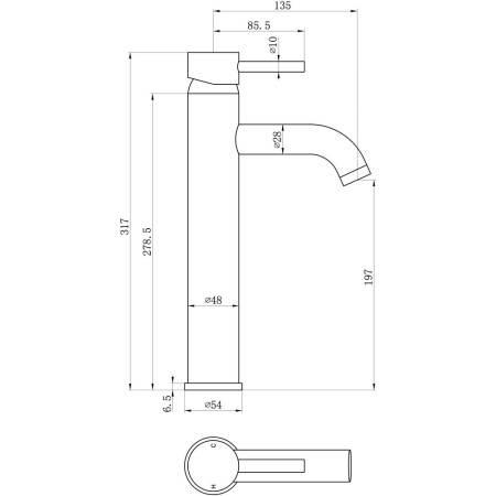 AJAX105806 Ajax Ouse Brushed Brass Tall Basin Mixer Dimensions