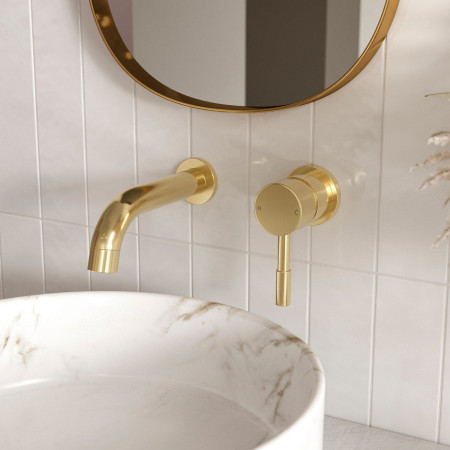 AJAX105802 Ajax Ouse Brushed Brass Wall Mounted Basin Mixer Lifestyle