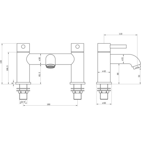 AJAX108990 Ajax Ouse Brushed Bronze Bath Filler Line Drawing