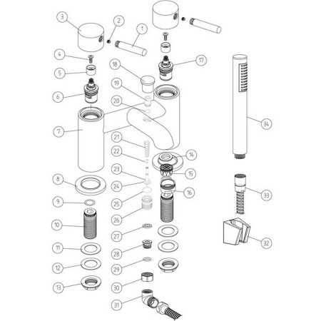 AJAX108991 Ajax Ouse Brushed Bronze Bath Shower Mixer Parts Diagram