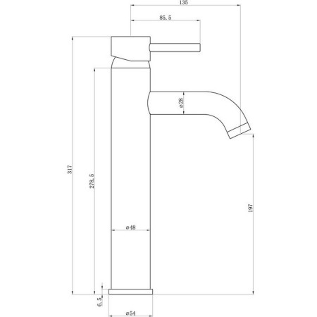 AJAX108989 Ajax Ouse Brushed Bronze Tall Basin Mixer Line Drawing