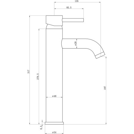 AJAX105787 Ajax Ouse Chrome Tall Basin Mixer Dimensions