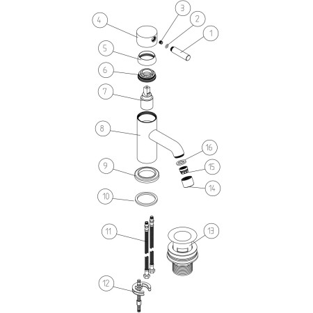 AJAX111499 Ajax Ouse Matt Black Cloakroom Basin Mixer with Waste Parts Diagram