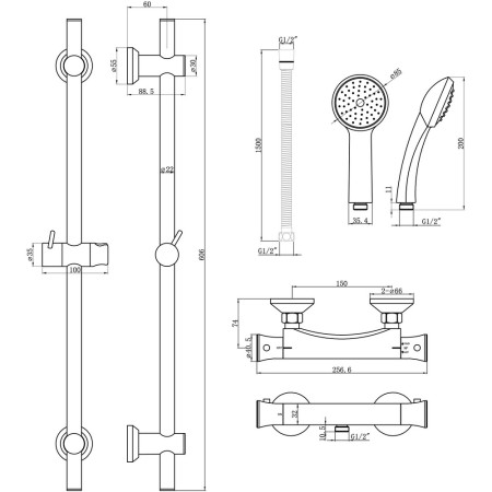 AJAX105827 Ajax Ravendale Chrome Thermostatic Bar Mixer Shower (2)