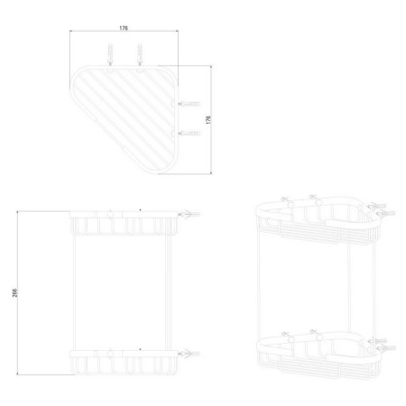 AJAX116308 Ajax Redbourne Black Two Tier Corner Shower Basket Line Drawing