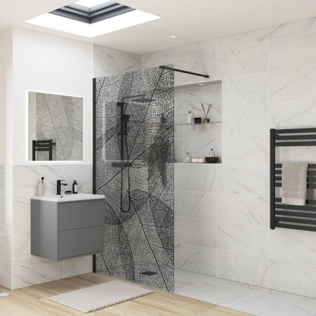 Ajax Reni 8mm Black Leaf 1200mm Wetroom Panel