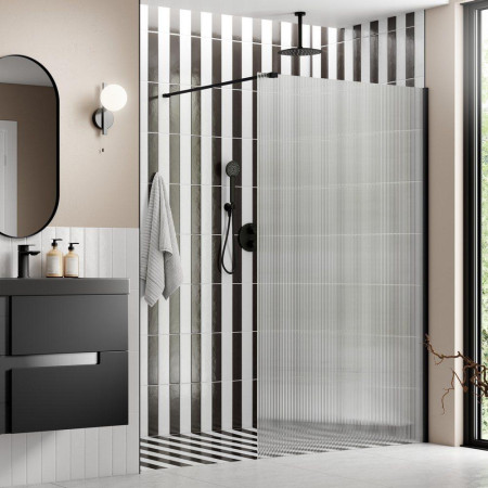 Ajax Reni Black 8mm Fluted Glass 1200mm Wetroom Panel